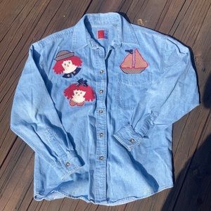 Vintage sun belt denim long sleeve Raggedy Ann